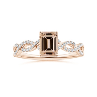 8.11x6.03x4.13mm AAA Prong-Set GIA Certified Emerald-Cut Morganite Ring with Diamond Twist Shank in 10K Rose Gold