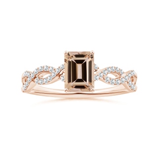 8.11x6.03x4.13mm AAA Prong-Set GIA Certified Emerald-Cut Morganite Ring with Diamond Twist Shank in 18K Rose Gold