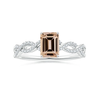 8.11x6.03x4.13mm AAA Prong-Set GIA Certified Emerald-Cut Morganite Ring with Diamond Twist Shank in 18K White Gold