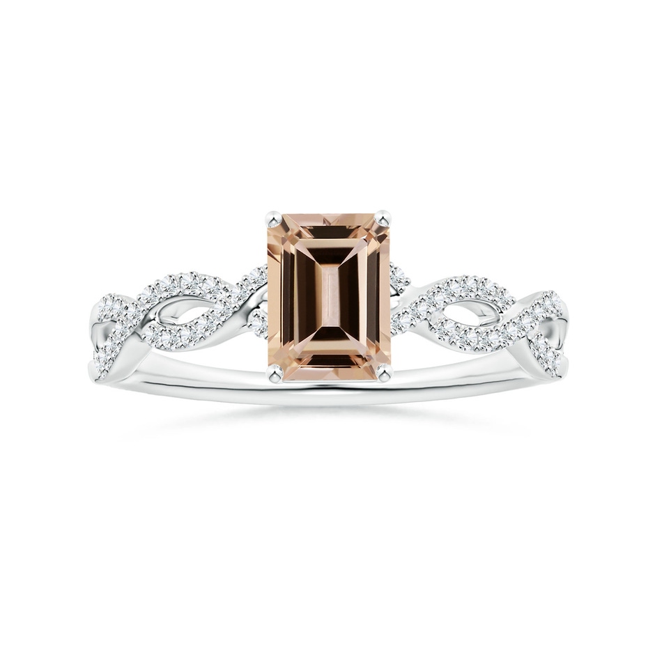 8.11x6.03x4.13mm AAA Prong-Set GIA Certified Emerald-Cut Morganite Ring with Diamond Twist Shank in White Gold 