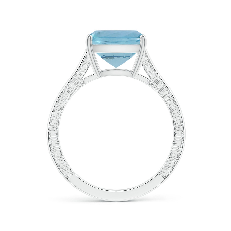 11.13x9.10x6.21mm AAAA Prong-Set GIA Certified Cushion Aquamarine Ring with Feather Detailing in P950 Platinum side 199