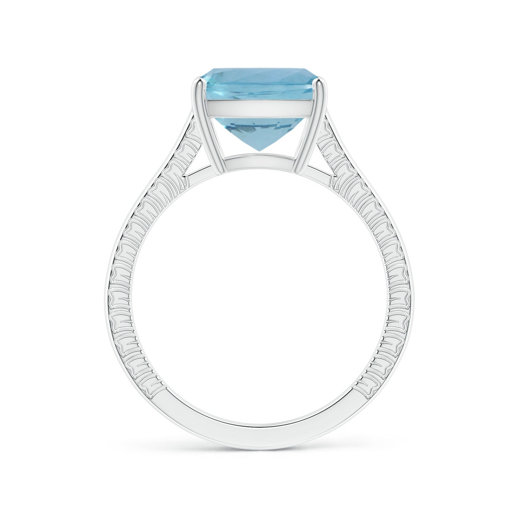 11.13x9.10x6.21mm AAAA Prong-Set GIA Certified Cushion Aquamarine Ring with Feather Detailing in White Gold - side 199