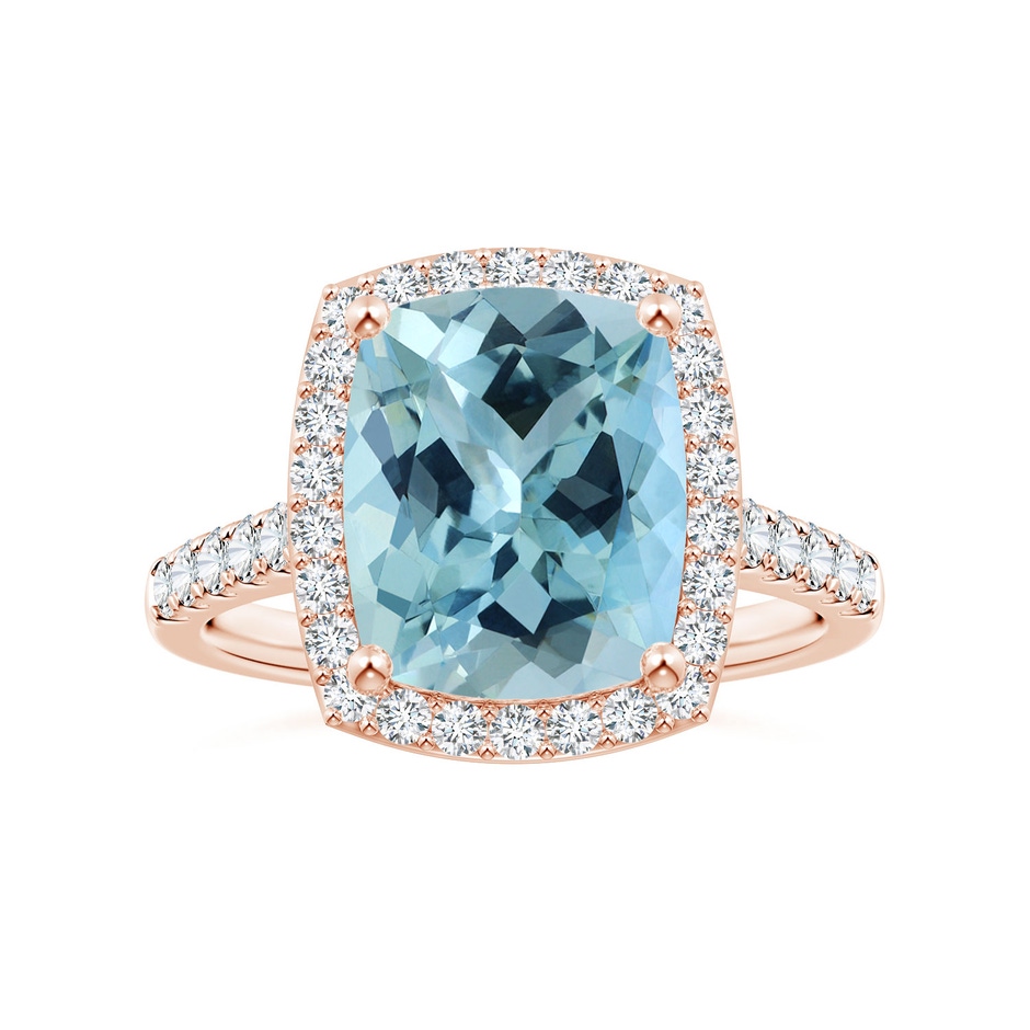 11.13x9.10x6.21mm AAAA GIA Certified Cushion Aquamarine Single Halo Ring with Diamonds in 18K Rose Gold 
