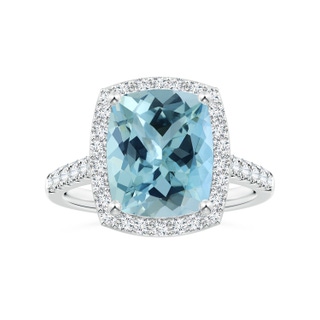 11.13x9.10x6.21mm AAAA GIA Certified Cushion Aquamarine Single Halo Ring with Diamonds in P950 Platinum