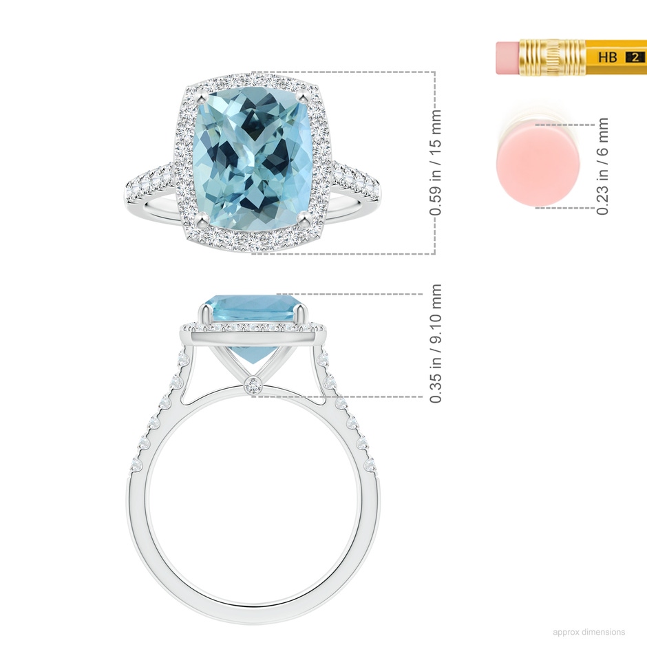 11.13x9.10x6.21mm AAAA GIA Certified Cushion Aquamarine Single Halo Ring with Diamonds in White Gold ruler