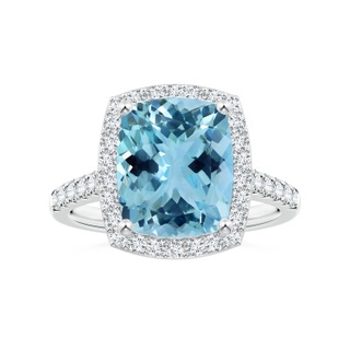 11.16x9.04x5.8mm AAAA GIA Certified Cushion Aquamarine Single Halo Ring with Diamonds in White Gold