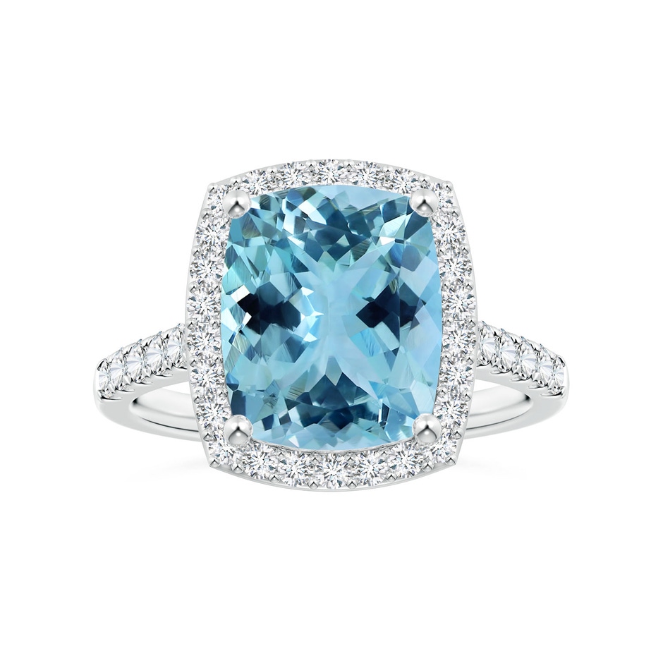 11.16x9.04x5.8mm AAAA GIA Certified Cushion Aquamarine Single Halo Ring with Diamonds in White Gold 