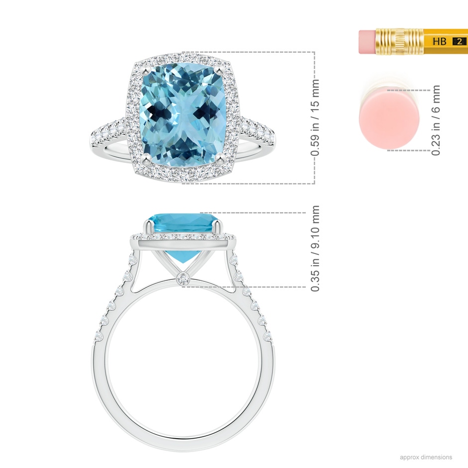 11.16x9.04x5.8mm AAAA GIA Certified Cushion Aquamarine Single Halo Ring with Diamonds in White Gold ruler