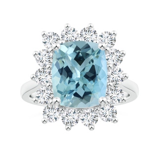 11.13x9.10x6.21mm AAAA Princess Diana Inspired GIA Certified Cushion Aquamarine Reverse Tapered Shank Ring with Halo in White Gold