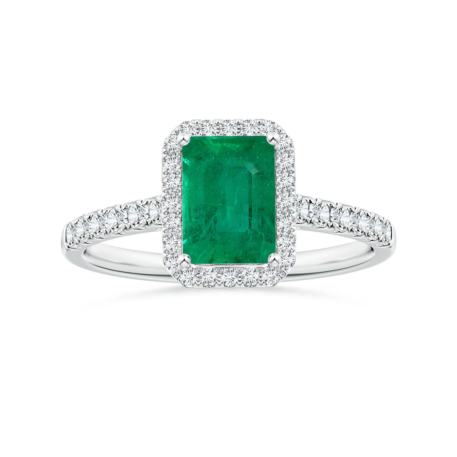 Halo Ring GIA Certified Emerald-Cut Emerald with Diamond Accents