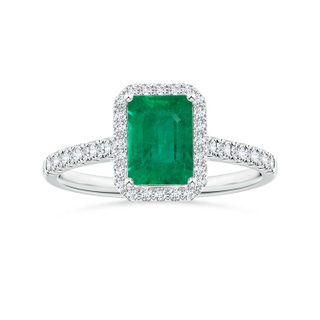 8.3x7.01x4.94mm AA Halo Ring GIA Certified Emerald-Cut Emerald with Diamond Accents in P950 Platinum
