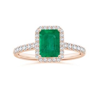 8.3x7.01x4.94mm AA Halo Ring GIA Certified Emerald-Cut Emerald with Diamond Accents in Rose Gold