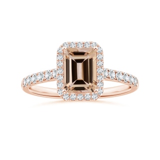 8.11x6.03x4.13mm AAA GIA Certified Emerald-Cut Morganite Halo Ring with Diamonds in 18K Rose Gold
