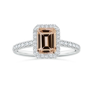 8.11x6.03x4.13mm AAA GIA Certified Emerald-Cut Morganite Halo Ring with Diamonds in 18K White Gold