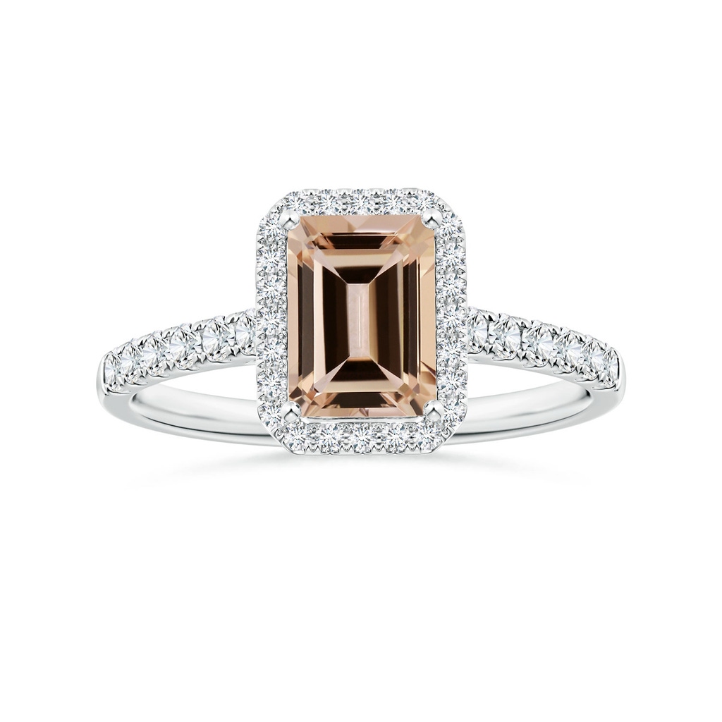 8.11x6.03x4.13mm AAA GIA Certified Emerald-Cut Morganite Halo Ring with Diamonds in White Gold 