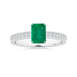 8.3x7.01x4.94mm AA Claw-Set GIA Certified Emerald-Cut Emerald Ring with Diamonds in P950 Platinum