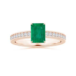 8.3x7.01x4.94mm AA Claw-Set GIA Certified Emerald-Cut Emerald Ring with Diamonds in Rose Gold