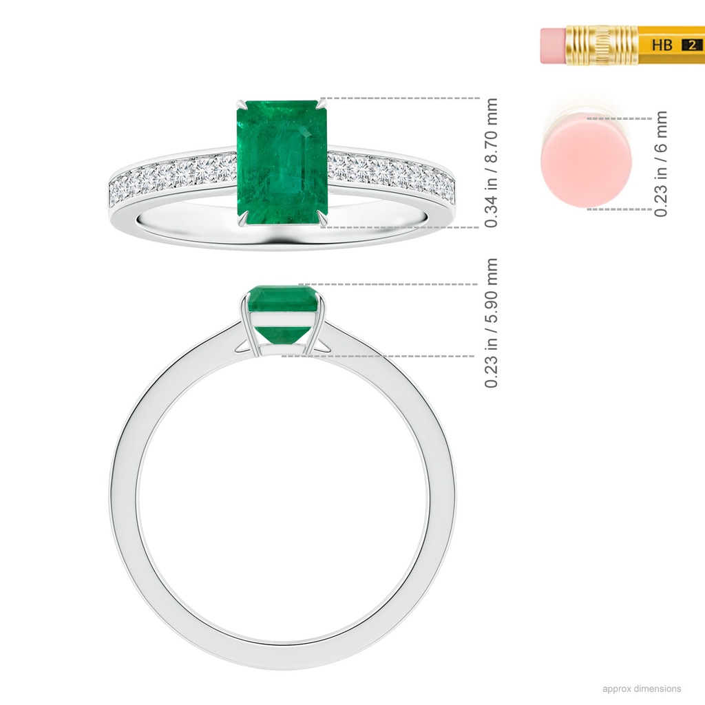 8.3x7.01x4.94mm AA Claw-Set GIA Certified Emerald-Cut Emerald Ring with Diamonds in White Gold ruler