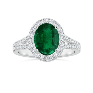 9.14x6.95x4.59mm AAA GIA Certified Oval Emerald Split Shank Ring with Diamond Halo in P950 Platinum