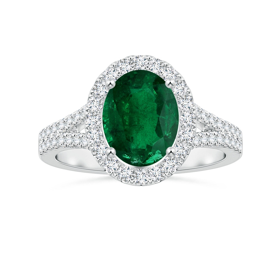 9.14x6.95x4.59mm AAA GIA Certified Oval Emerald Split Shank Ring with Diamond Halo in White Gold 