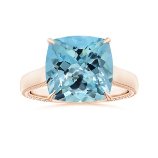 11.03x10.89x7.36mm AAA Claw-Set GIA Certified Cushion Aquamarine Solitaire Ring with Leaf Motifs in 10K Rose Gold