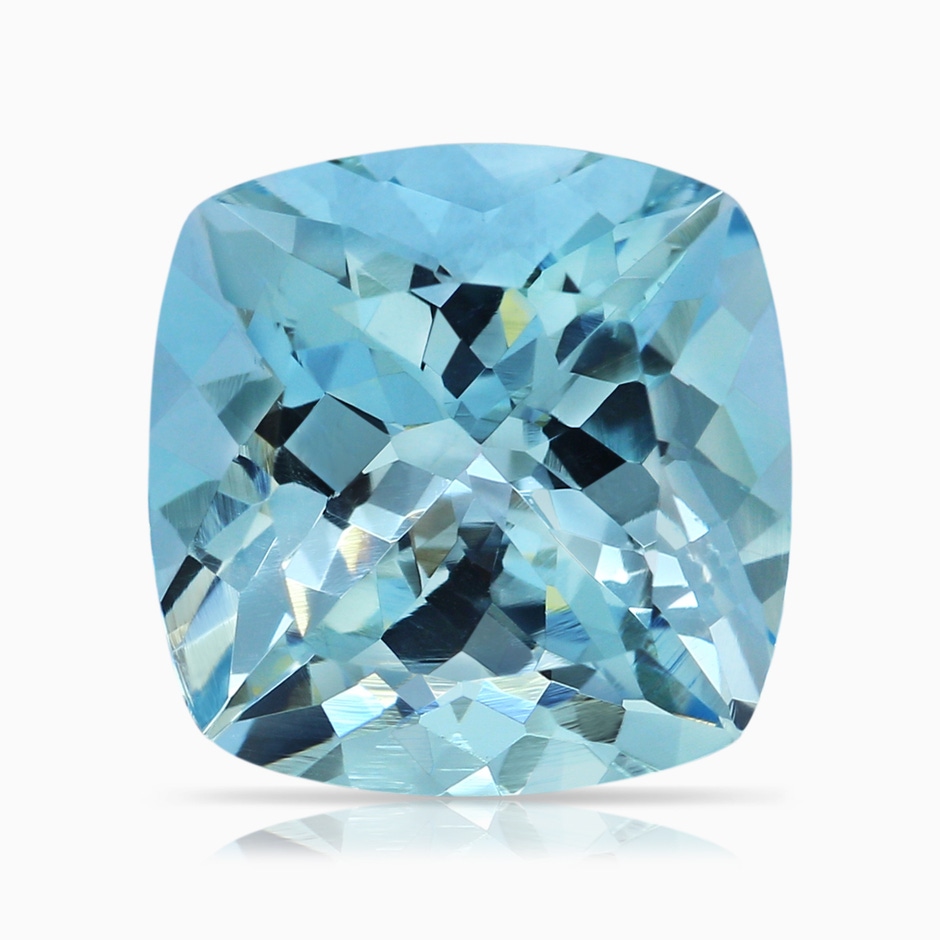 11.03x10.89x7.36mm AAA Claw-Set GIA Certified Cushion Aquamarine Solitaire Ring with Leaf Motifs in P950 Platinum stone