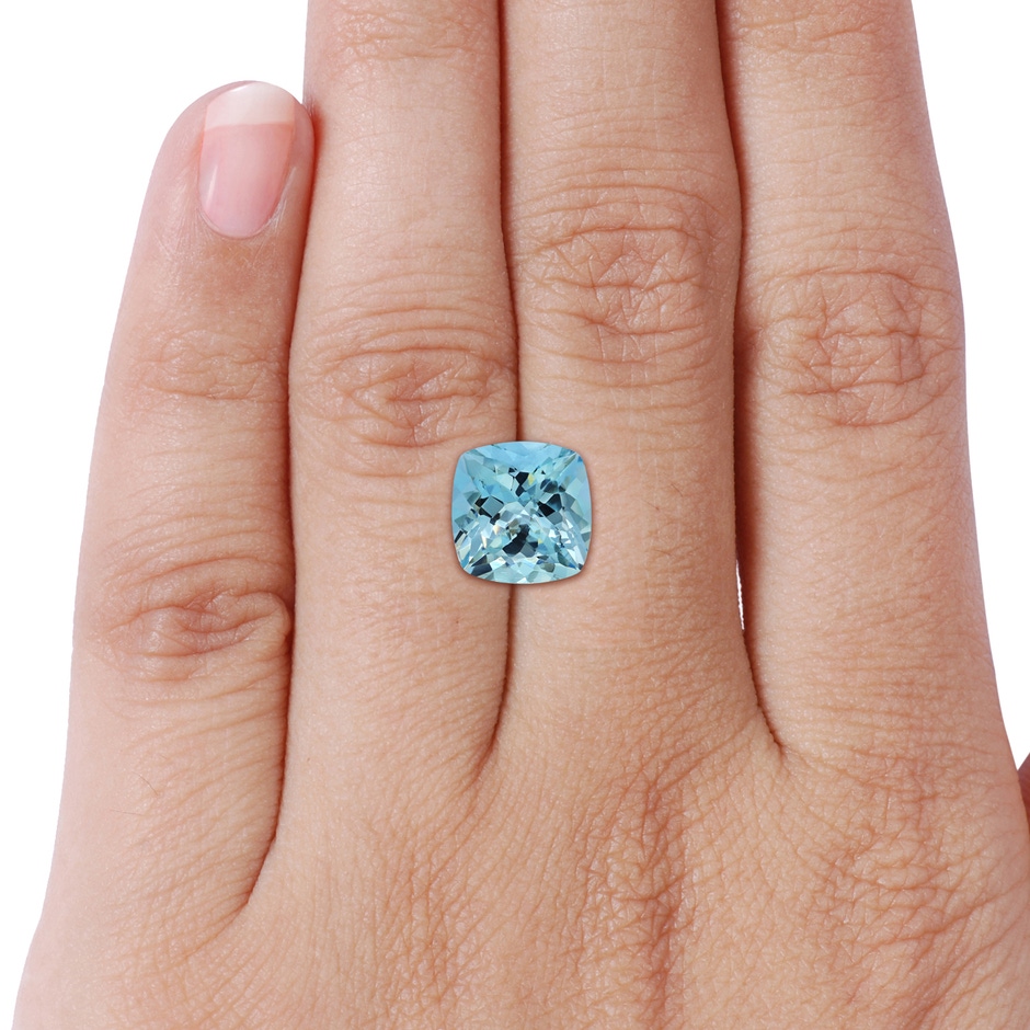11.03x10.89x7.36mm AAA Claw-Set GIA Certified Cushion Aquamarine Solitaire Ring with Leaf Motifs in P950 Platinum stone-body