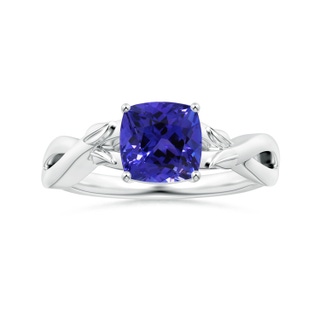 6.89x6.86x4.60mm AAA Nature Inspired GIA Certified Prong-Set Cushion Tanzanite Solitaire Ring in P950 Platinum