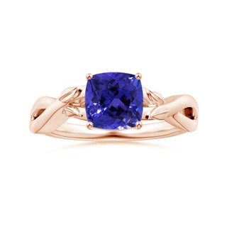 6.89x6.86x4.60mm AAA Nature Inspired GIA Certified Prong-Set Cushion Tanzanite Solitaire Ring in Rose Gold