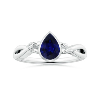 8.19x6.23x3.40mm AAA Nature Inspired GIA Certified Bezel-Set Pear-Shaped Sapphire Ring with Diamonds in 18K White Gold