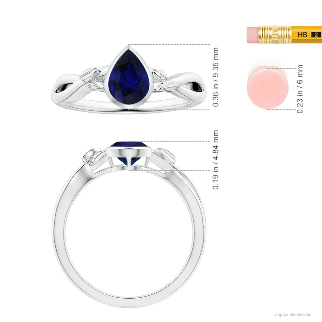 8.19x6.23x3.40mm AAA Nature Inspired GIA Certified Bezel-Set Pear-Shaped Sapphire Ring with Diamonds in 18K White Gold Ruler