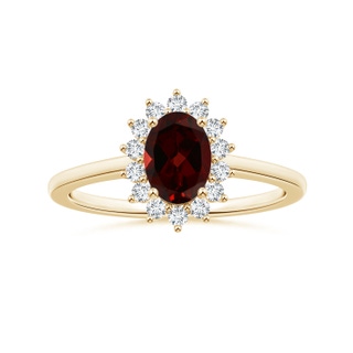 8.16x6.07x3.91mm AAA Princess Diana Inspired GIA Certified Oval Garnet Halo Ring in 10K Yellow Gold