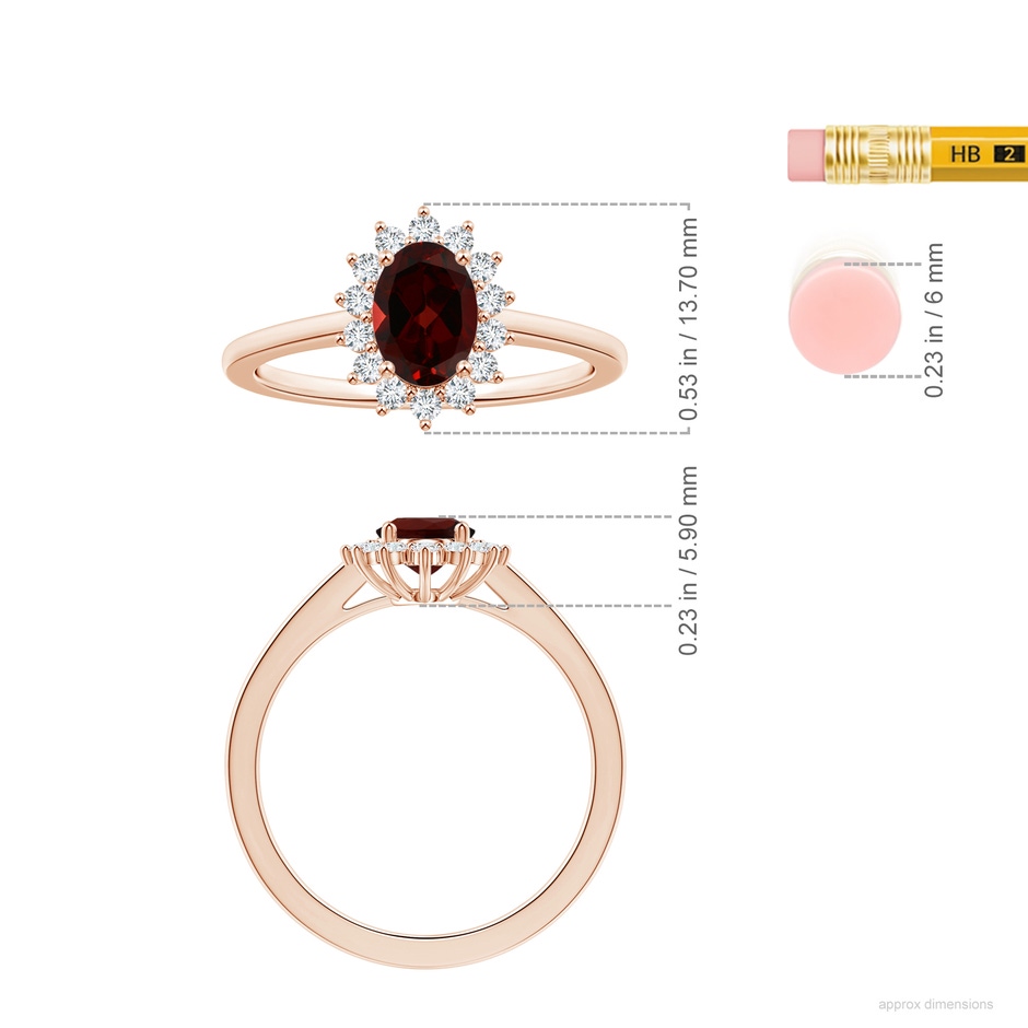 8.16x6.07x3.91mm AAA Princess Diana Inspired GIA Certified Oval Garnet Halo Ring in Rose Gold ruler