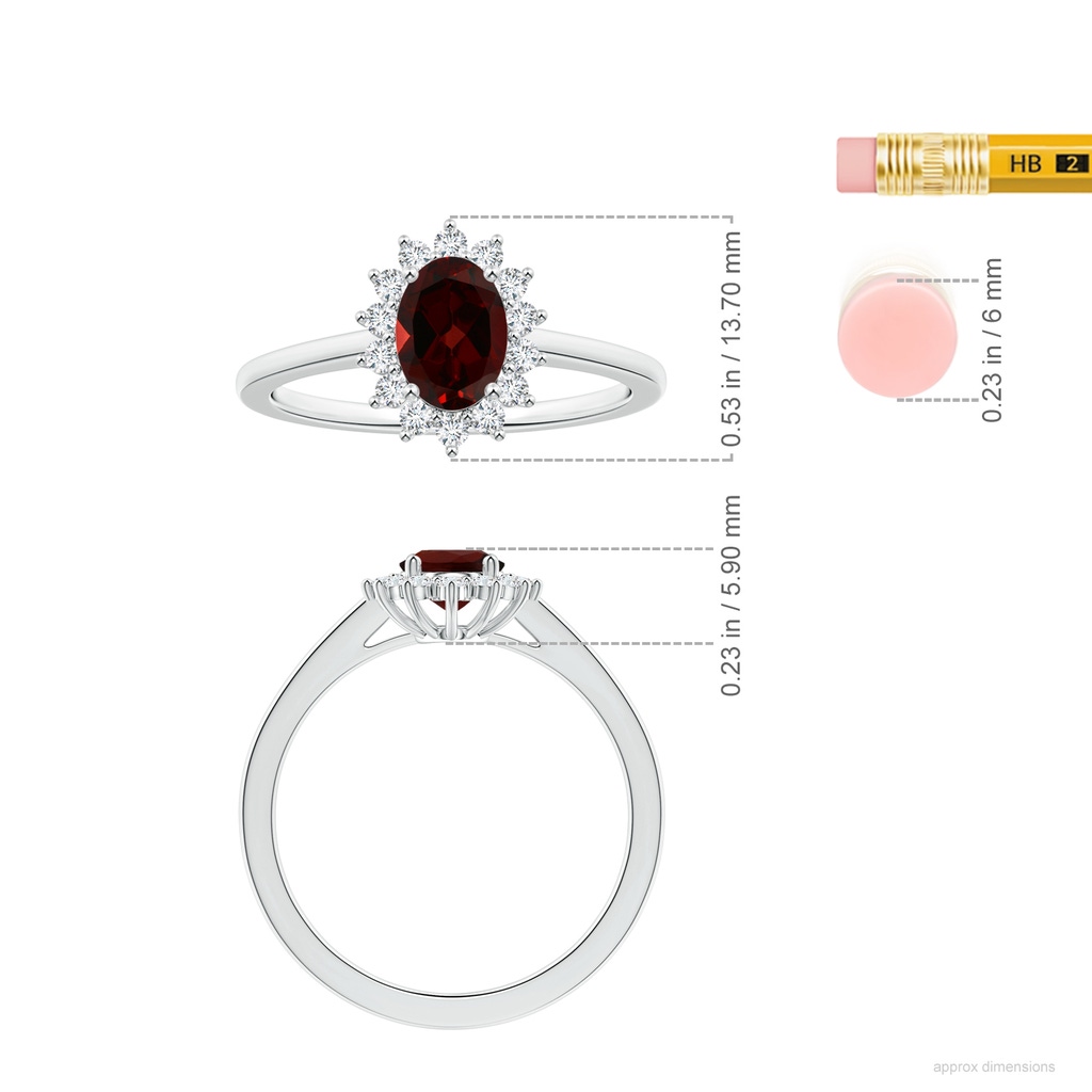 8.16x6.07x3.91mm AAA Princess Diana Inspired GIA Certified Oval Garnet Halo Ring in White Gold ruler