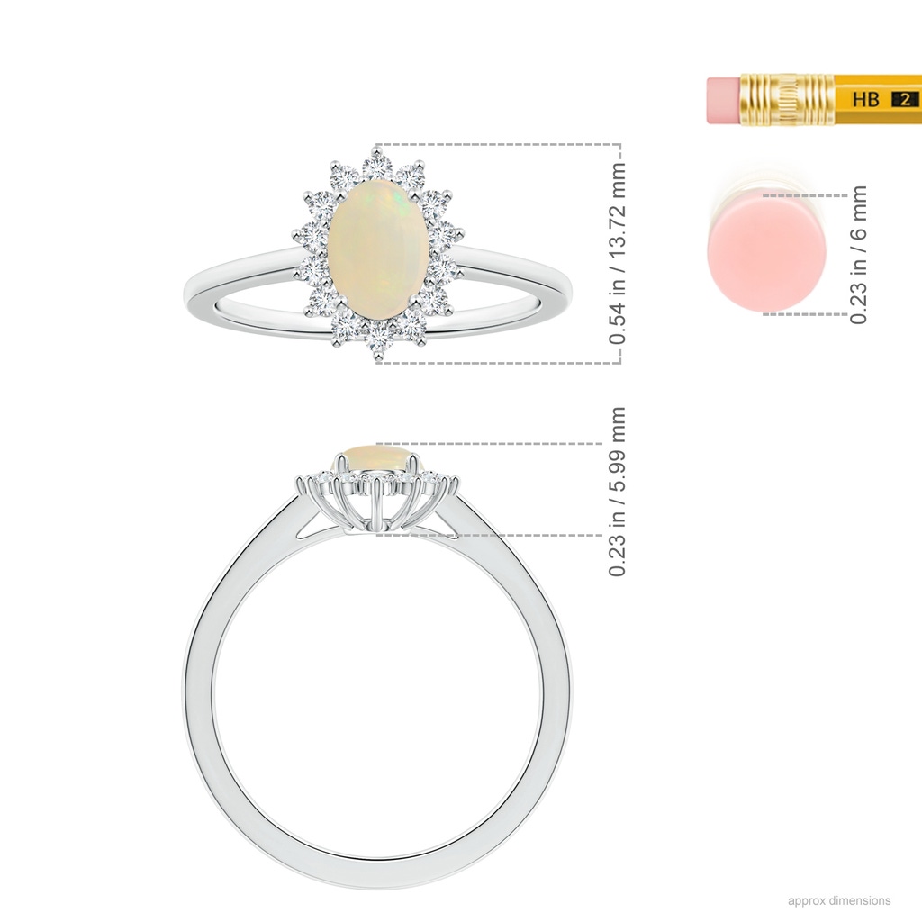 7.80x5.92x2.48mm AAA GIA Certified Princess Diana Inspired Oval Opal Ring with Halo in White Gold ruler