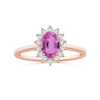 8.19x6.15x2.72mm AAAA Princess Diana Inspired Oval Pink Sapphire Ring with Halo in 10K Rose Gold