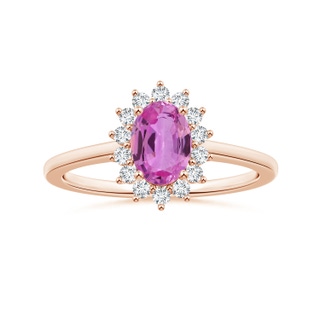 8.19x6.15x2.72mm AAAA Princess Diana Inspired Oval Pink Sapphire Ring with Halo in 9K Rose Gold