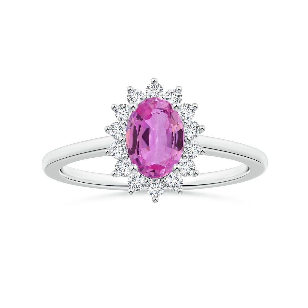 8.19x6.15x2.72mm AAAA Princess Diana Inspired Oval Pink Sapphire Ring with Halo in P950 Platinum