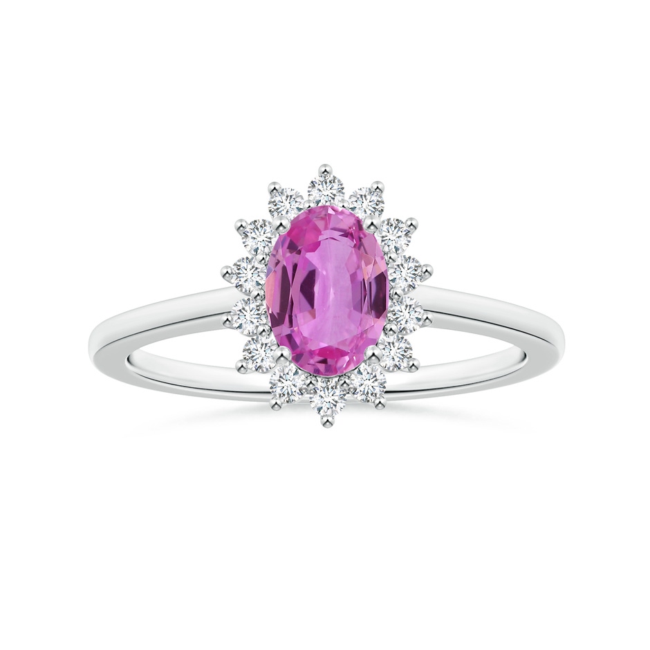 8.19x6.15x2.72mm AAAA Princess Diana Inspired Oval Pink Sapphire Ring with Halo in P950 Platinum 