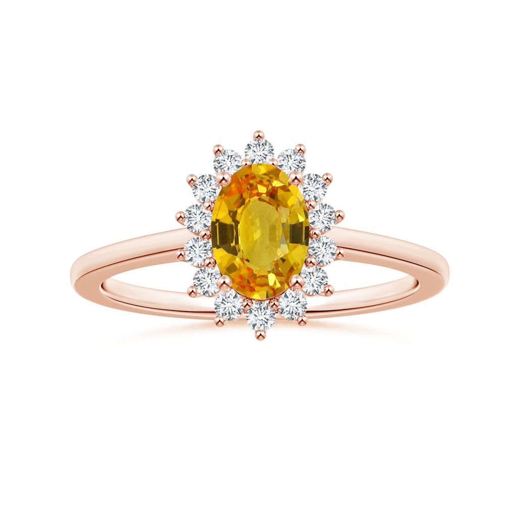 8.03x6.12x3.29mm AAAA Princess Diana Inspired Oval Yellow Sapphire Halo Ring in 18K Rose Gold