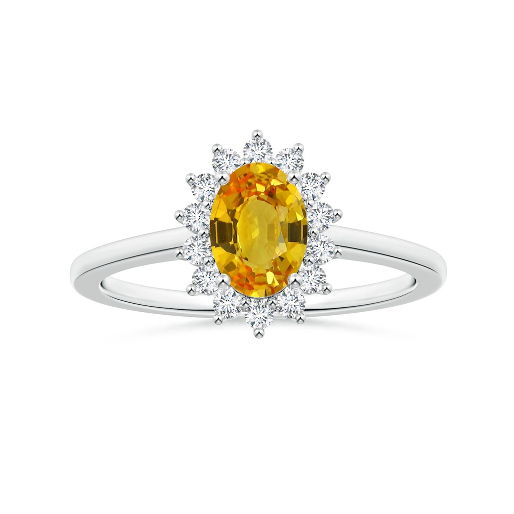 8.03x6.12x3.29mm AAAA Princess Diana Inspired Oval Yellow Sapphire Halo Ring in P950 Platinum