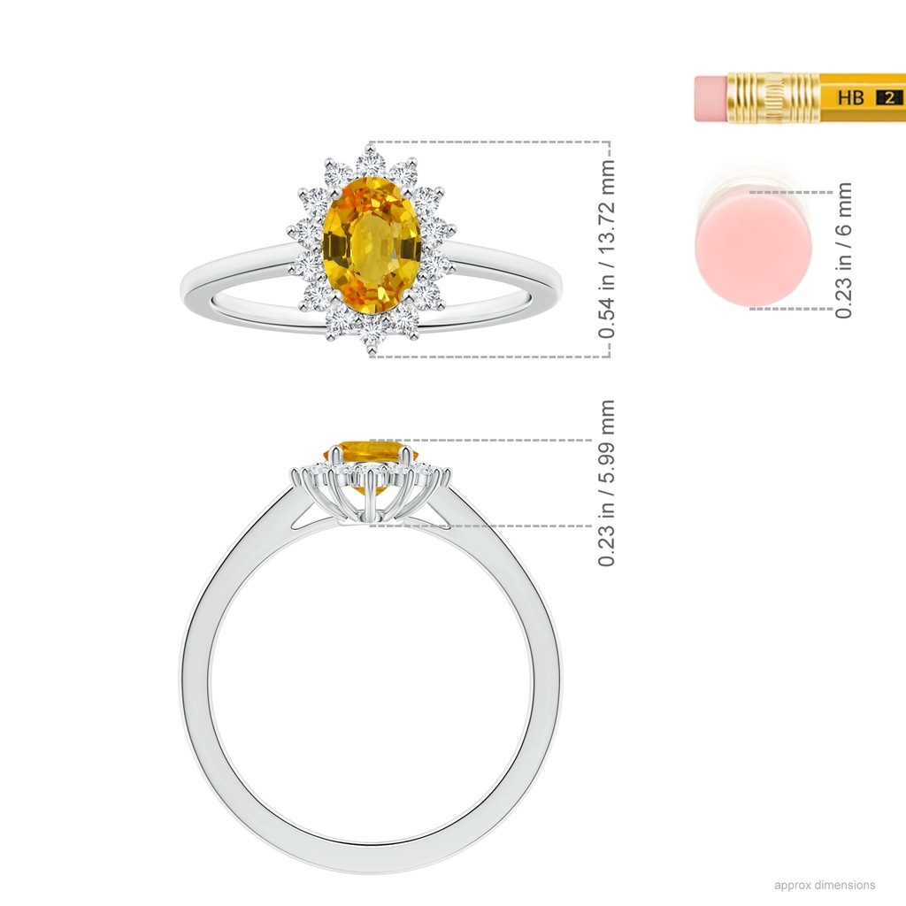 8.03x6.12x3.29mm AAAA Princess Diana Inspired Oval Yellow Sapphire Halo Ring in White Gold ruler
