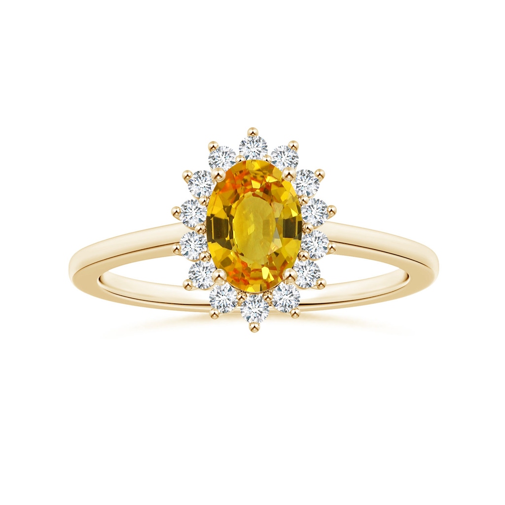 8.03x6.12x3.29mm AAAA Princess Diana Inspired Oval Yellow Sapphire Halo Ring in Yellow Gold