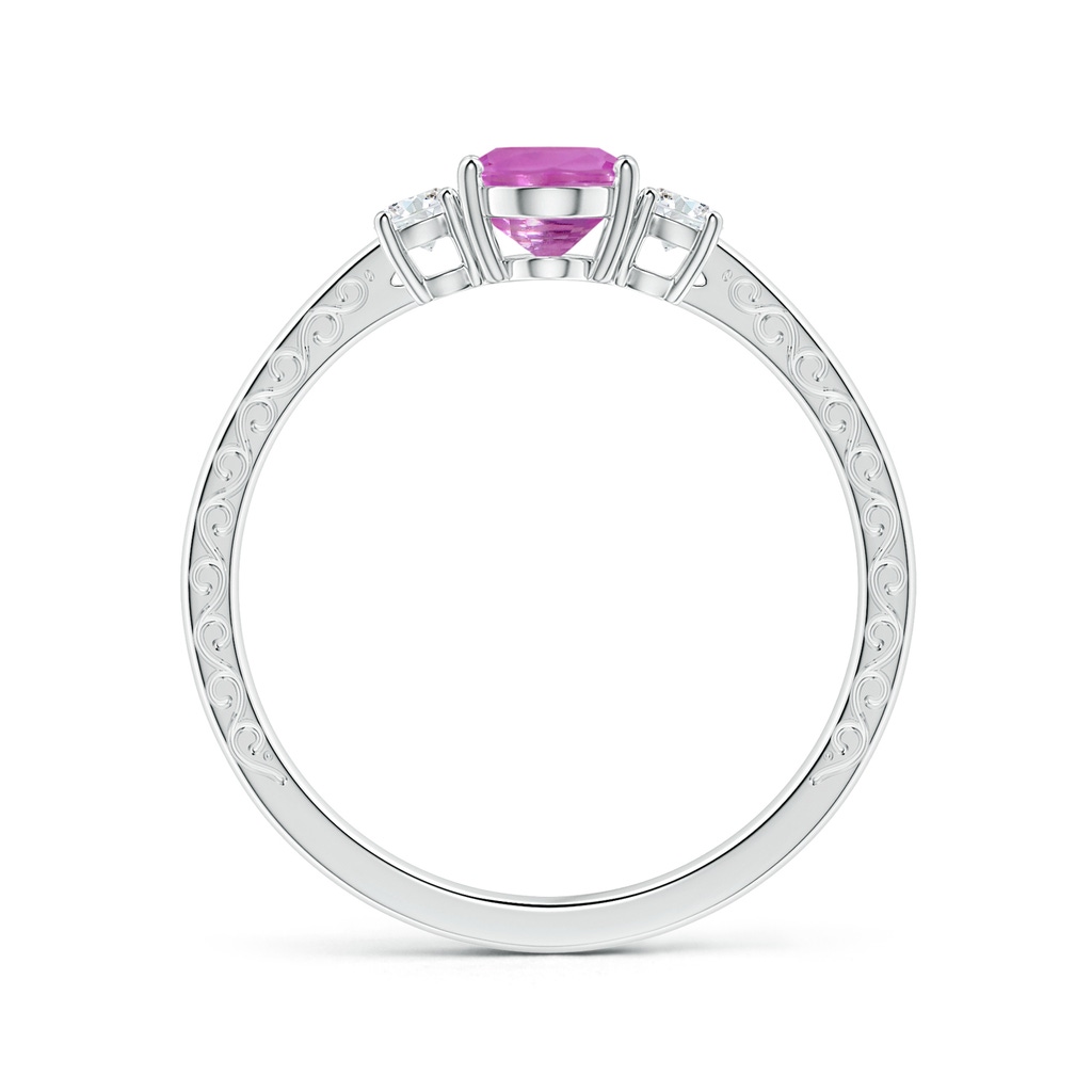 8.19x6.15x2.72mm AAAA Three Stone Oval Pink Sapphire Ring with Reverse Tapered Scroll Shank in White Gold Side 199