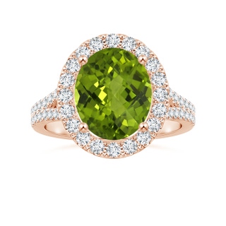 11.03x8.92x5.66mm AAA GIA Certified Oval Peridot Split Shank Ring with Diamond Halo in 10K Rose Gold