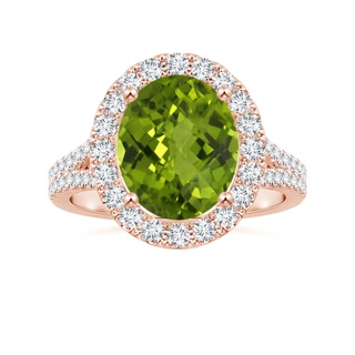 11.03x8.92x5.66mm AAA GIA Certified Oval Peridot Split Shank Ring with Diamond Halo in 18K Rose Gold