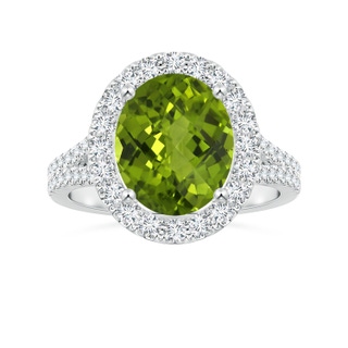 11.03x8.92x5.66mm AAA GIA Certified Oval Peridot Split Shank Ring with Diamond Halo in P950 Platinum