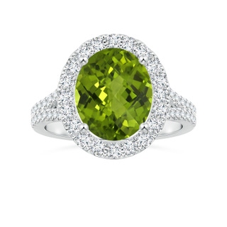 11.03x8.92x5.66mm AAA GIA Certified Oval Peridot Split Shank Ring with Diamond Halo in White Gold