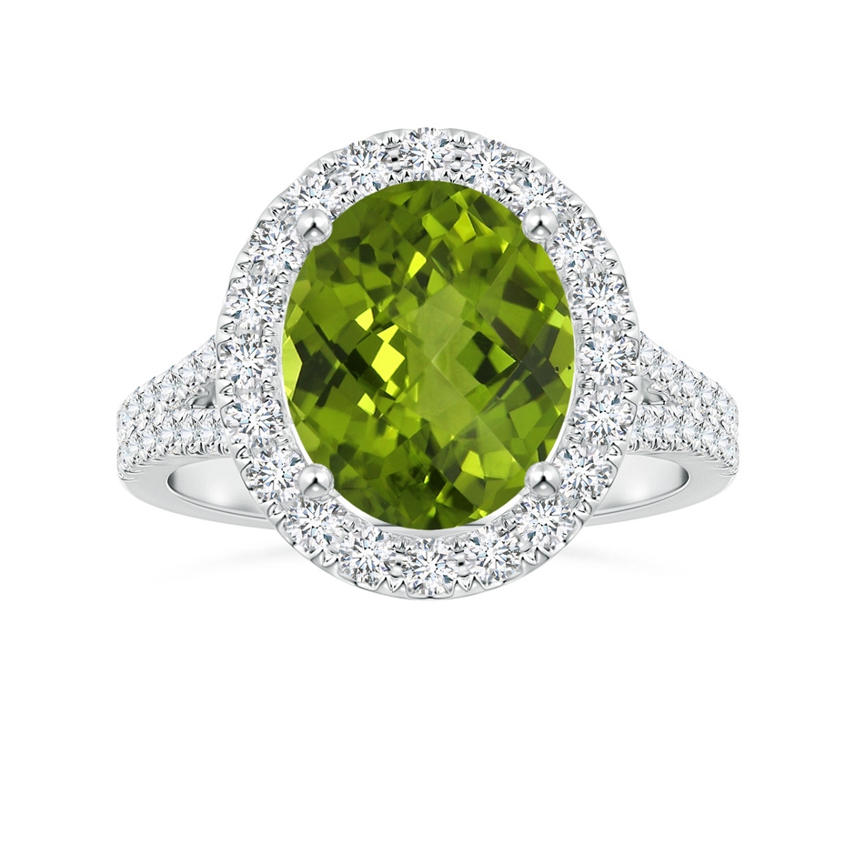 11.03x8.92x5.66mm AAA GIA Certified Oval Peridot Split Shank Ring with Diamond Halo in White Gold 