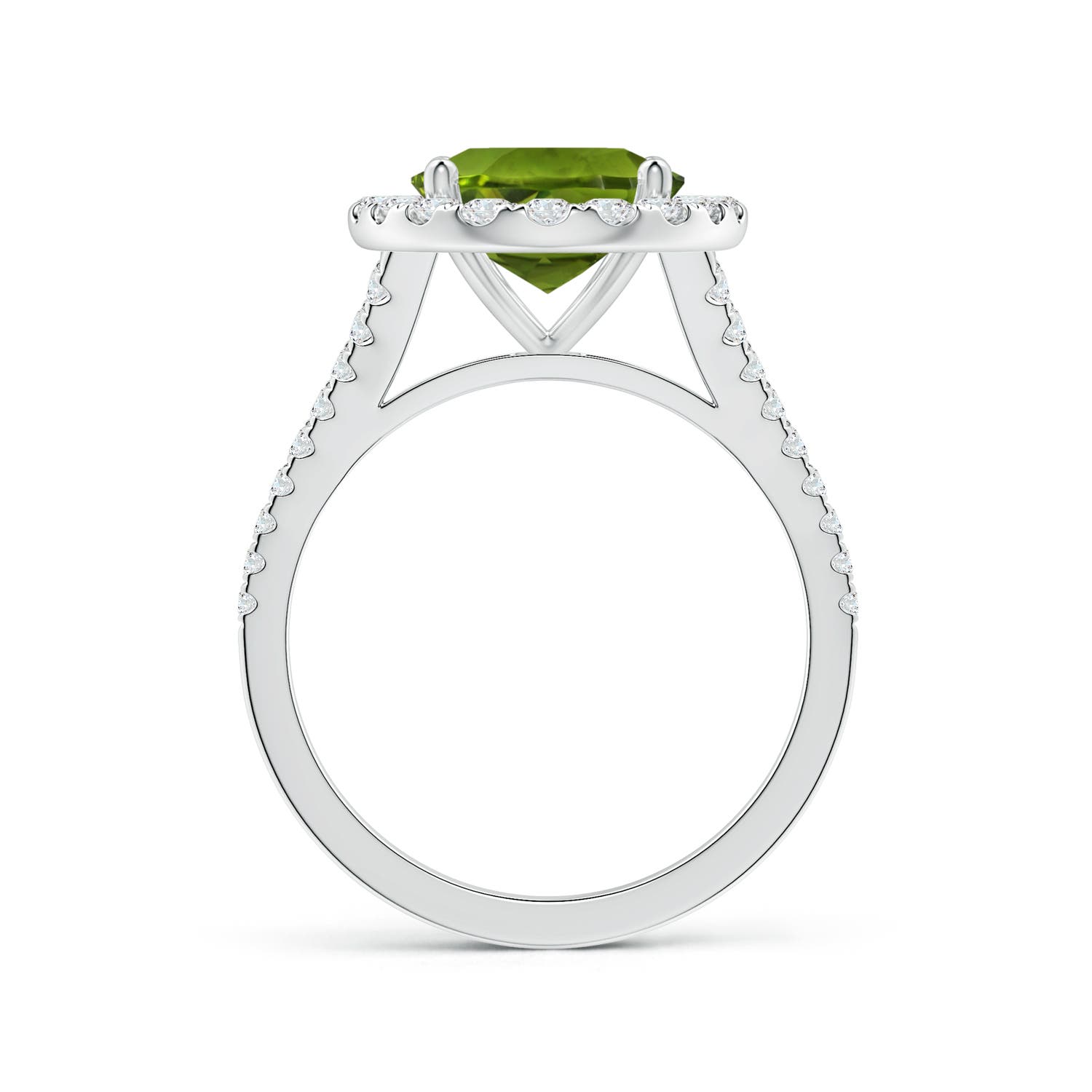 11.03x8.92x5.66mm AAA GIA Certified Oval Peridot Split Shank Ring with Diamond Halo in White Gold - side 2